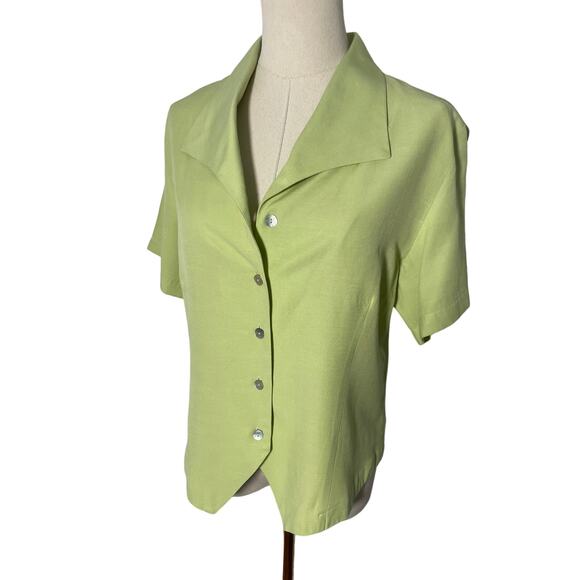 Vintage Top Neon lime Green vintage button down top MEDIUM LARGE - Picture 1 of 5